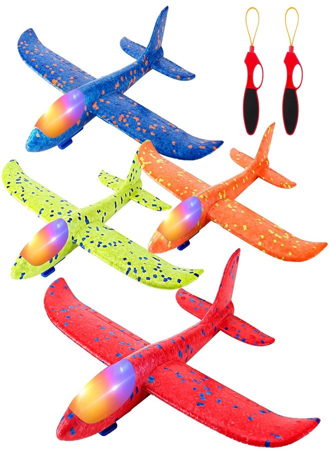 spring flower SpringFlower 4 Pack Airplane Flying Toys, 4 Throwing Foam Plane Toy for 3 4 5 6 7 8 Years Old Boys Kids, 2 Flight Modes LED Foam Glider Plane, Outdoor Flying Toy Birthday Gifts for for Boys & Girls - Image 1